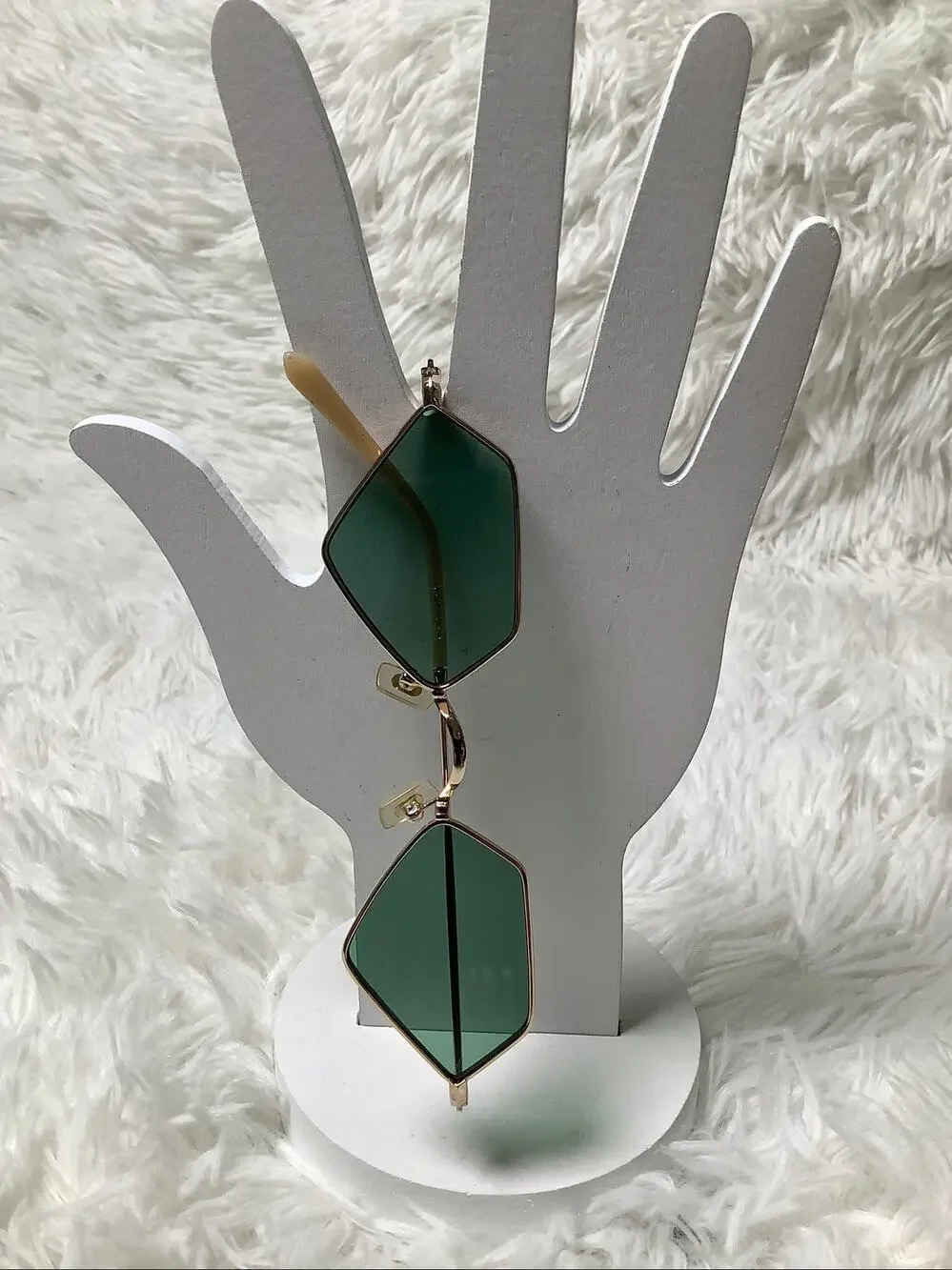 Bonnie Clyde For Eva Gold Frame Green Geometric Diamond Sunglasses F16-25